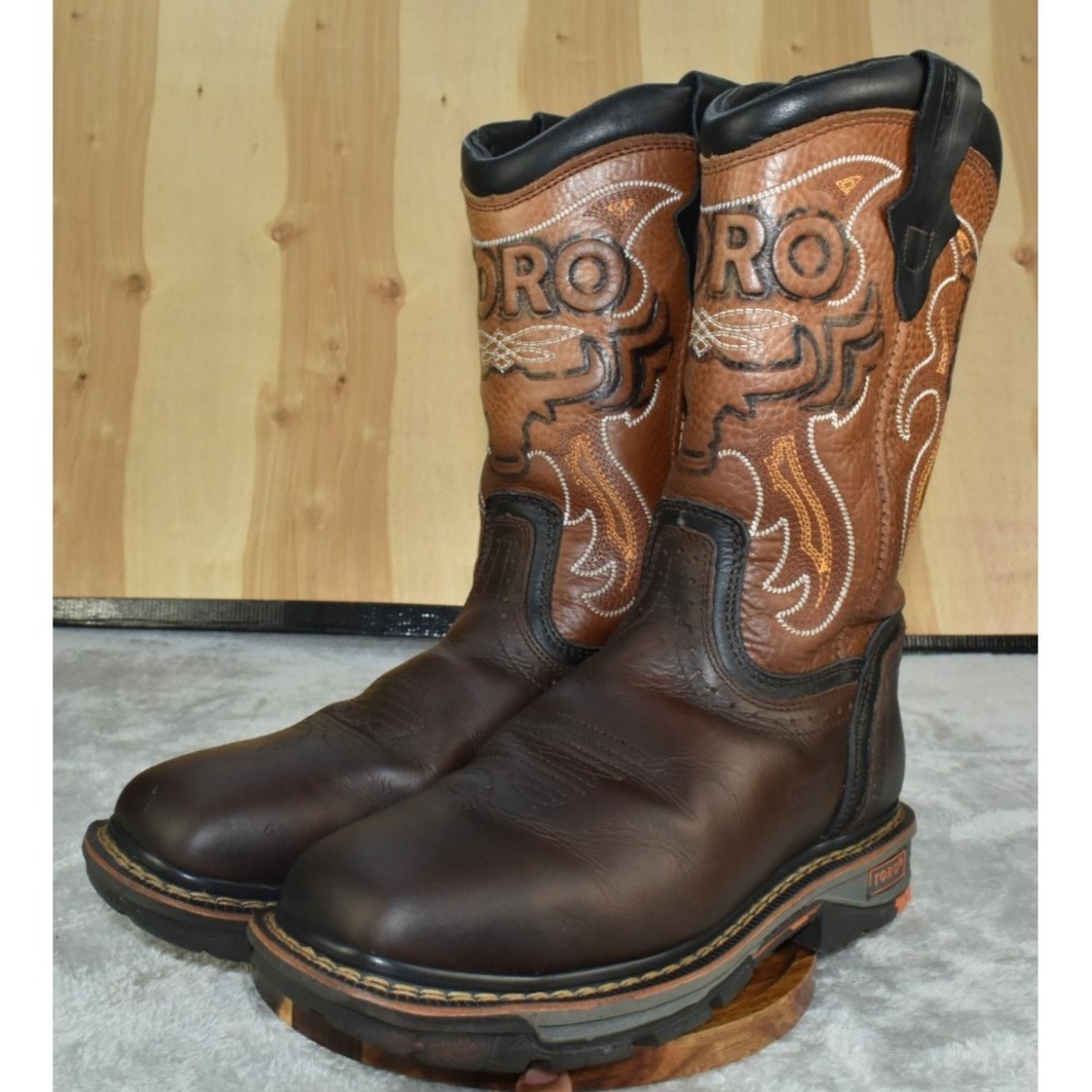 Toro Bravo TRC1 Men Work Boots Size 8 Brown Leather Slip Resistant Steel Toe
